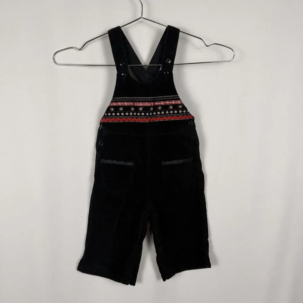 Carters Red & Black Velvet Overalls Ribbon Accent Size  12 month